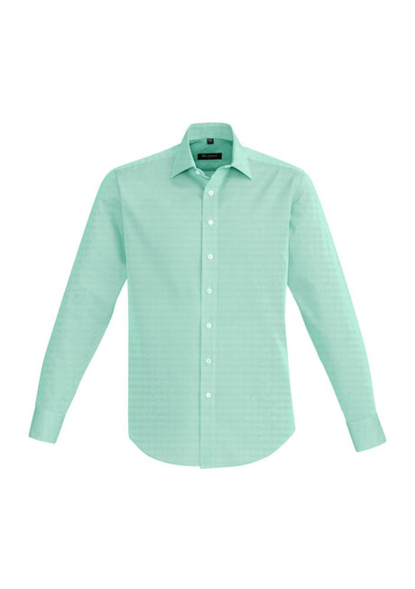 Hudson Men's Long Sleeve Shirt in Dynasty Green, featuring breathable cotton, executive fit, and stylish design details.