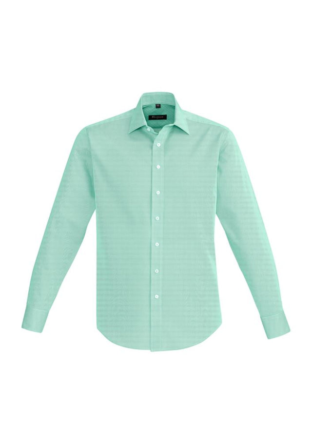 Hudson Men's Long Sleeve Shirt in Dynasty Green, featuring breathable cotton, executive fit, and stylish design details.