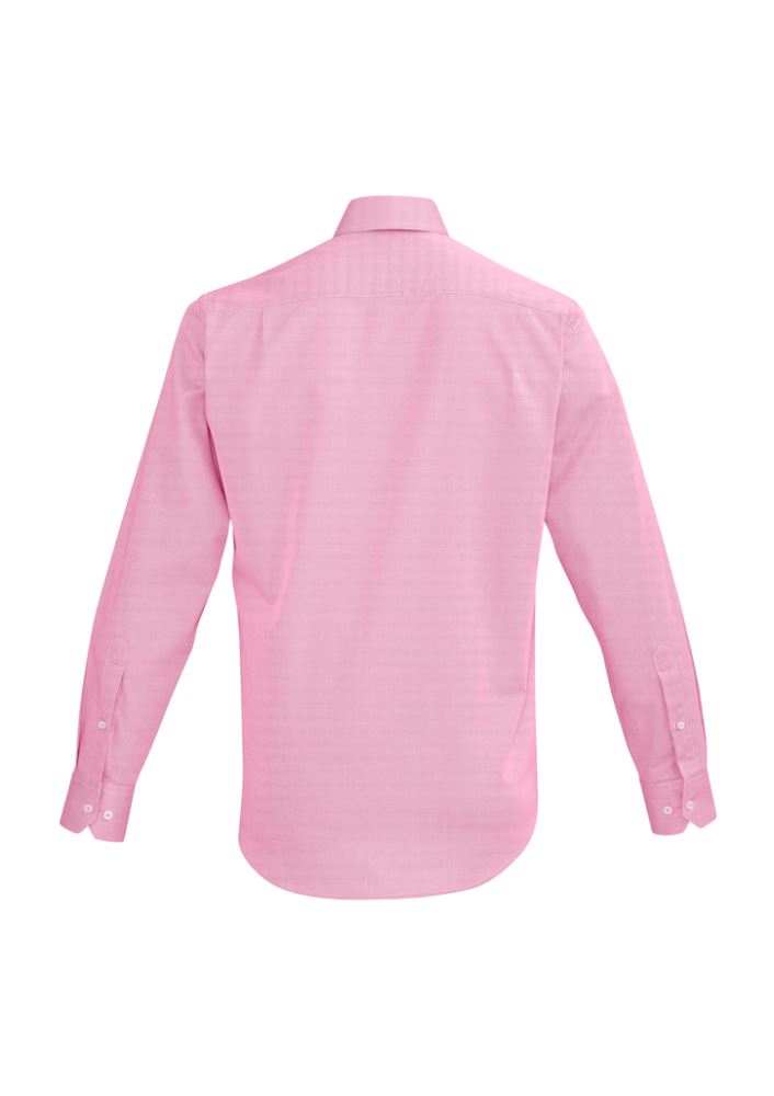 Hudson Men's Long Sleeve Shirt in Melon, 100% cotton, executive-fit, textured fabric, with tonal button stitching and loose pocket.