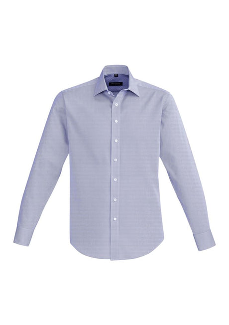 Hudson Men's Long Sleeve Shirt in Patriot Blue, crafted from 100% cotton with an executive fit, featuring contrast details and breathable fabric.