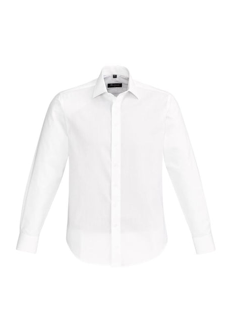 Hudson Men's Long Sleeve Shirt in white, featuring a tailored fit, 100% cotton fabric, and sophisticated dobby texture.