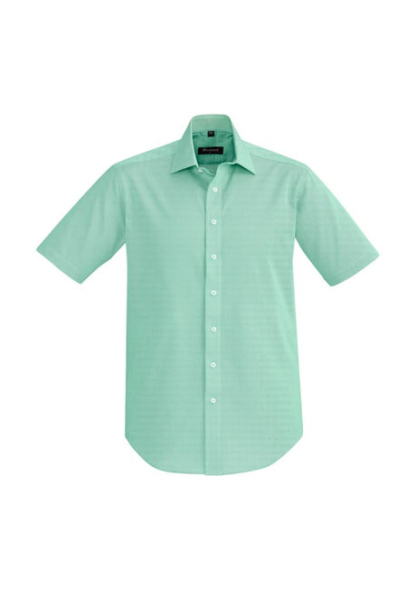 Hudson Men's Short Sleeve Shirt in Dynasty Green, made from 100% cotton, featuring an executive fit and stylish design.