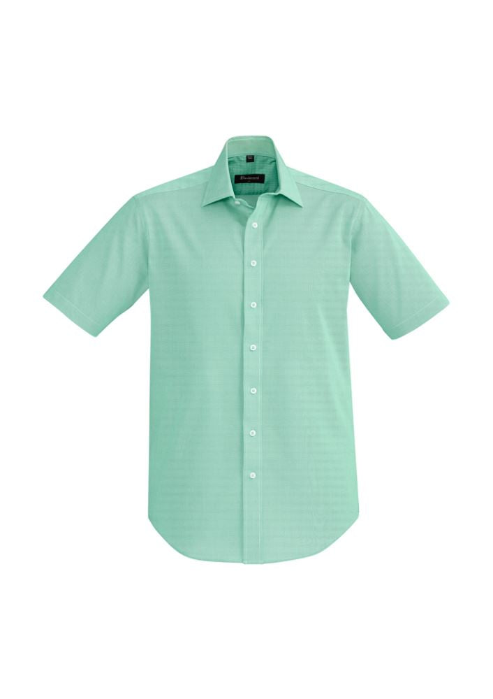 Hudson Men's Short Sleeve Shirt in Dynasty Green, featuring executive fit, cotton fabric, and stylish pocket design.