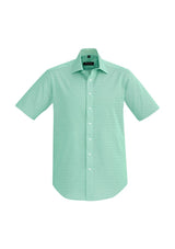 Hudson Men's Short Sleeve Shirt in Dynasty Green, featuring executive fit, cotton fabric, and stylish pocket design.