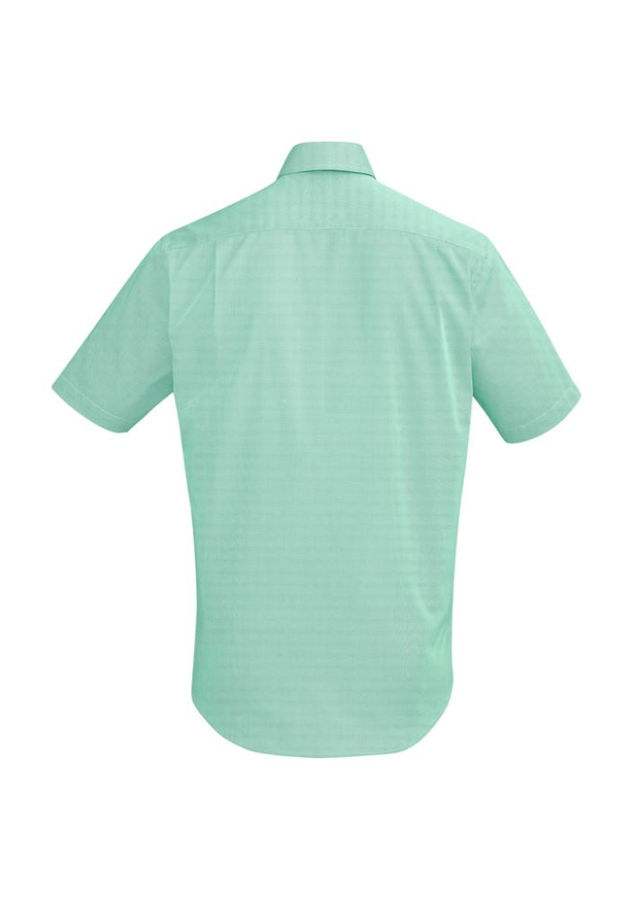 Hudson Men's Short Sleeve Shirt in Dynasty Green, 100% cotton, executive fit, textured fabric, perfect for casual and professional wear.