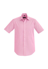 Hudson Men's Short Sleeve Shirt in vibrant melon color, featuring premium cotton, executive fit, and textured fabric.