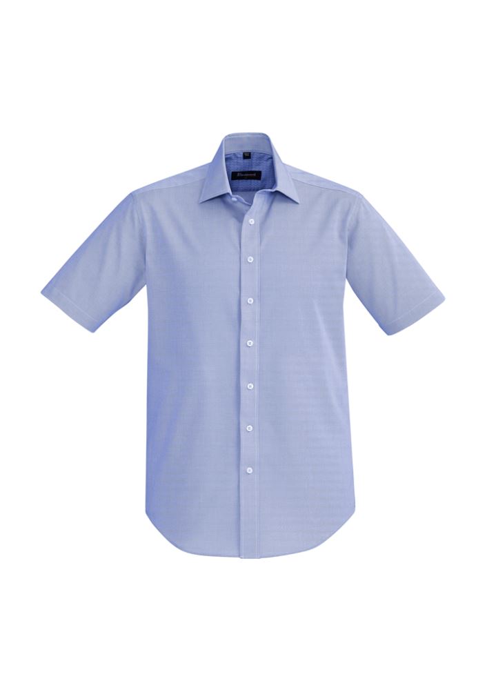 Hudson Men's Short Sleeve Shirt in Patriot Blue, 2XL, made of breathable cotton with a stylish executive fit and pocket.