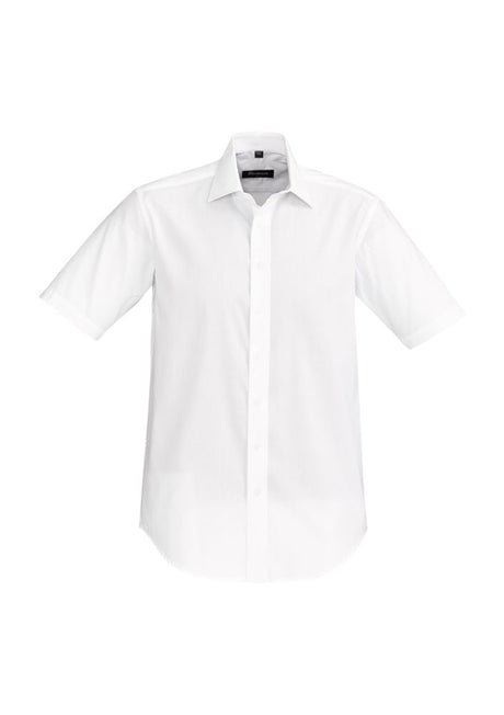 White Hudson Men's Short Sleeve Shirt, Large, from Biz Collection with breathable cotton and stylish design elements.