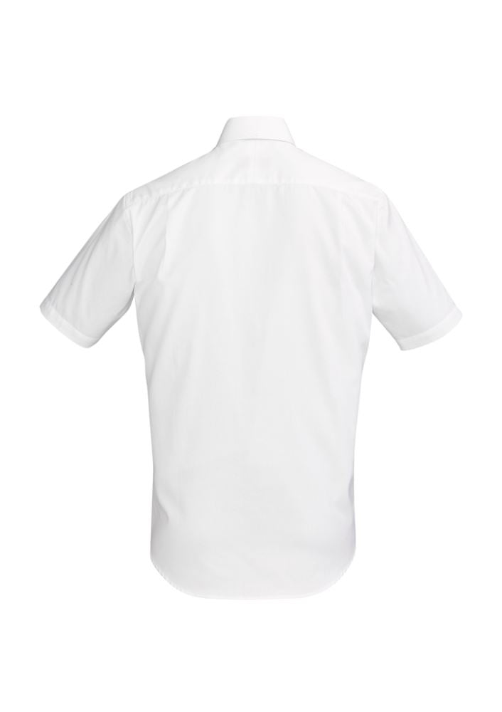 Hudson Men's Short Sleeve Shirt in white, 4XL, featuring breathable cotton, textured fabric, and a practical pocket.