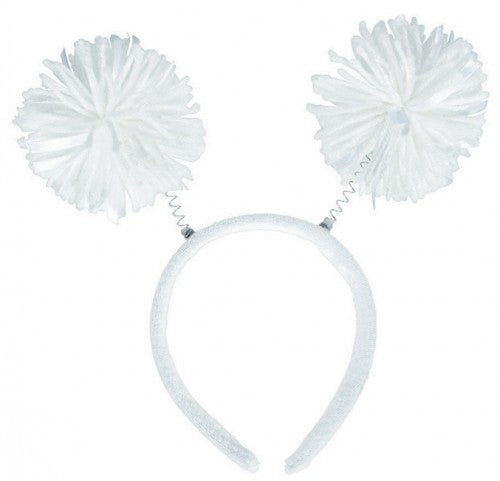 Whimsical white Pom Pom Headbopper, 9" x 4.5", perfect for parties with fluffy, playful pompoms that sway and bob.