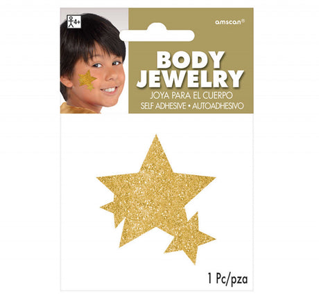 Gold Glitter Star Body Jewelry, self-adhesive body art perfect for sports fans and parties, adds sparkly team spirit flair.