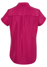 Vibrant Melon short sleeve shirt for ladies, featuring a semi-fitted design and soft-touch polyester for comfort.