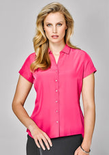Solanda Ladies Plain Short Sleeve Shirt in Patriot Blue, size 18, stylish, semi-fitted, soft-touch polyester, ideal for versatile wear.