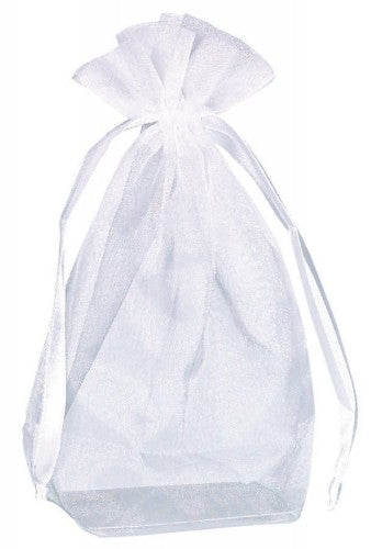 Elegant white organza bags with a box bottom design, perfect for gift-giving, pack of 12, 5.5" x 4".