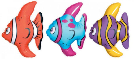 Colorful inflatable mini fish pack of 3, perfect for beach, pool play, and imaginative children's activities.