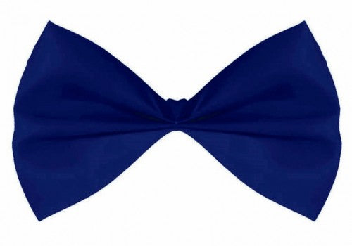 Navy bowtie featuring 100% polyester, 3 1/4" x 6" size, elastic for comfort, perfect for formal events and novelty style.