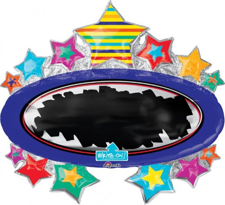 Supershape XL Bright Star blackboard marquee balloon for customizable event decor, 78cm x 71cm, ideal for celebrations.