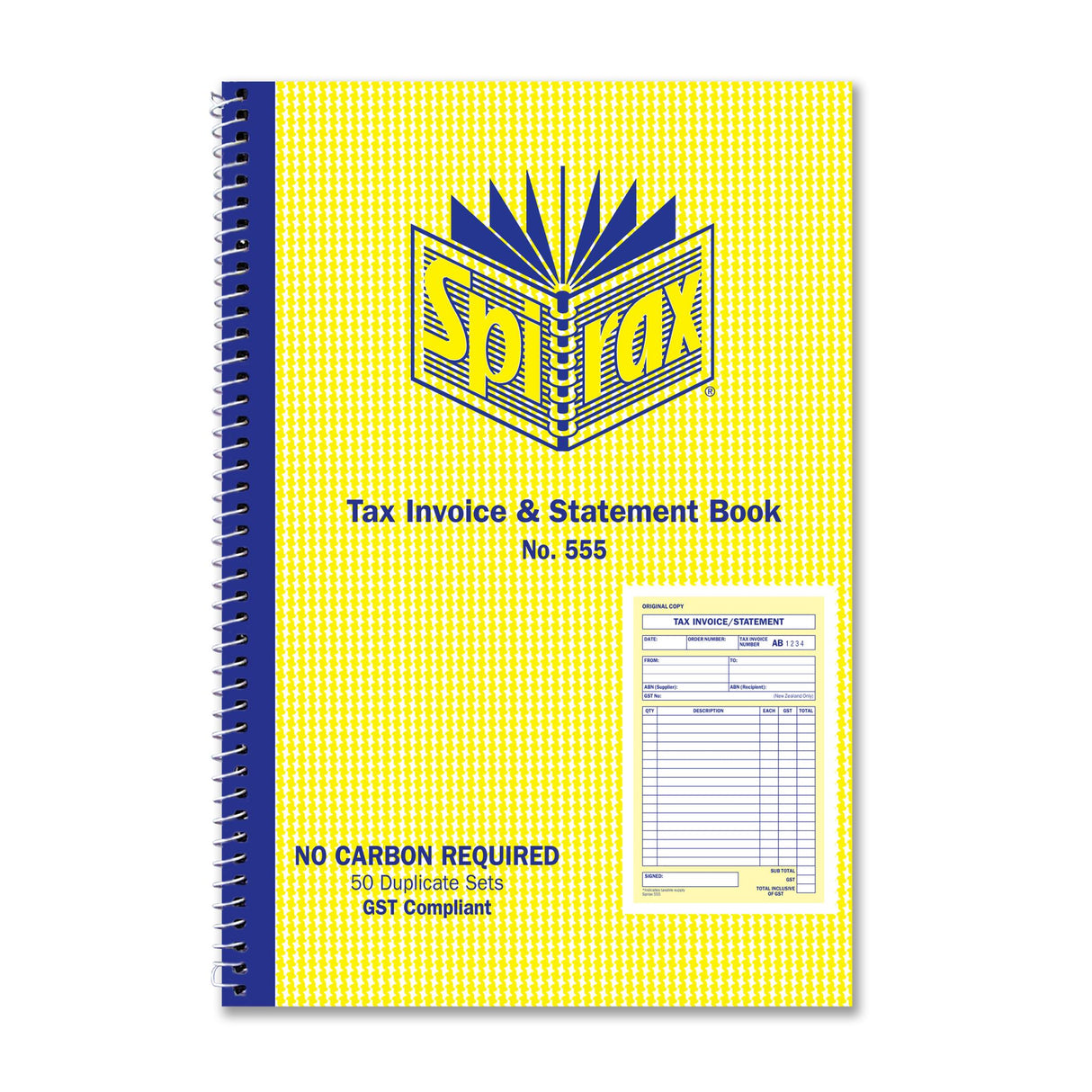 Spirax 555 NCR Invoice Book, 207x144mm, featuring carbonless paper, spiral binding, and 50 duplicate sets for efficient record-keeping.