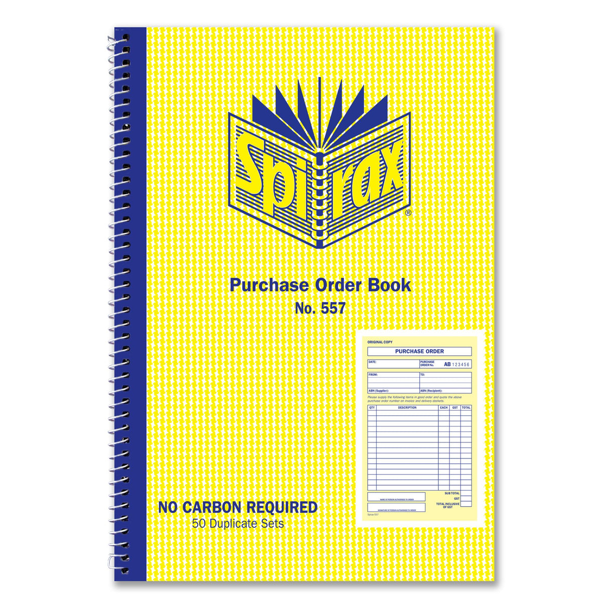 Spirax 557 Order Book with spiral binding, NCR paper, 50 duplicate sets, ideal for efficient order management.