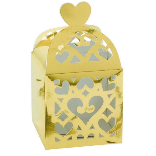 Gold lantern paper favor boxes in a pack of 50, perfect for elegant gifts at weddings and special events.