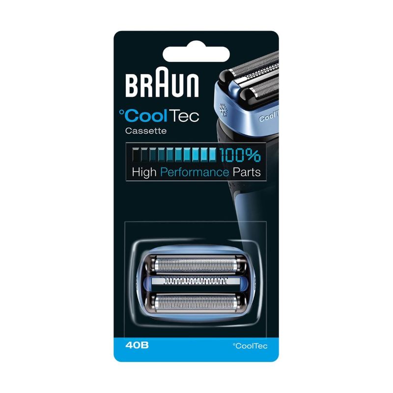 Replacement foil for Braun 40B Cooltech, blue, ensuring close, smooth shaves and minimizing skin irritation.