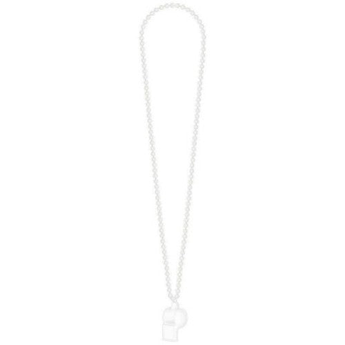 Sleek white whistle pendant on a 36-inch chain, blending contemporary style with playful charm in a unique necklace.