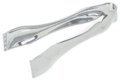 Small silver plastic tongs in a pack of 3, 5 3/4 inches long, perfect for serving, tossing, and snacking.