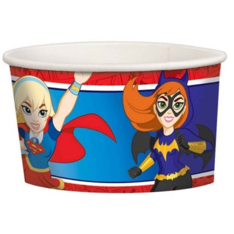 Pack of 8 colorful treat cups featuring iconic DC Superheroes, perfect for kids' parties and celebrations.