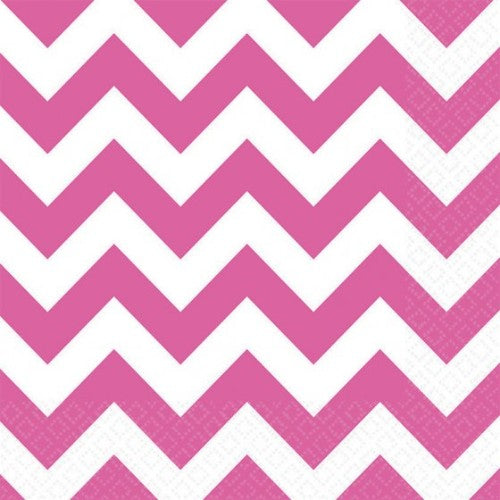 Bright pink chevron lunch napkins, 33cm x 33cm, pack of 16, perfect for vibrant dining experiences and easy cleanup.