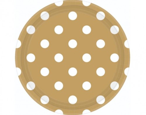 Elegant gold round plates with polka dots, 23CM, pack of 8, perfect for enhancing any dining occasion.