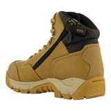 Wheat safety boots with zip, featuring waterproof microfibre, composite toe, and high traction outsole, size 14.