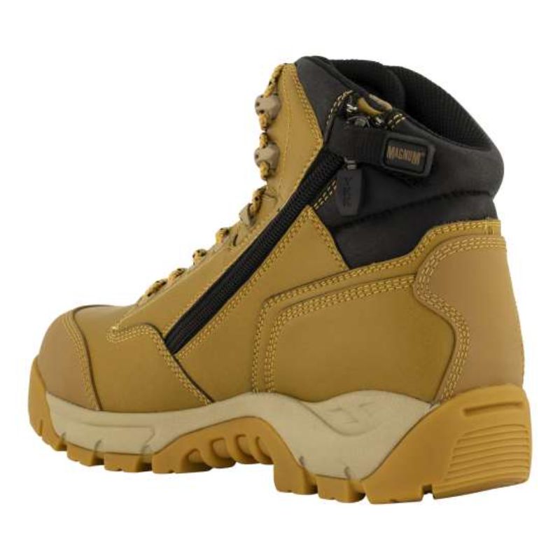 Wheat Zip Sided Magnum Precision Max Safety Boots, Size 10, with waterproof upper, composite toe, and high-traction outsole.