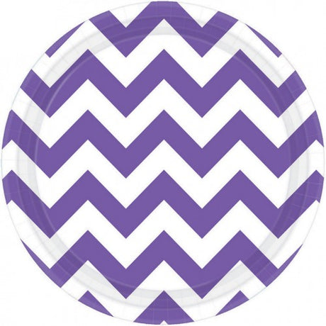 Set of 8 Chevron Round Plates in New Purple, 17CM, perfect for stylish gatherings and versatile for any occasion.