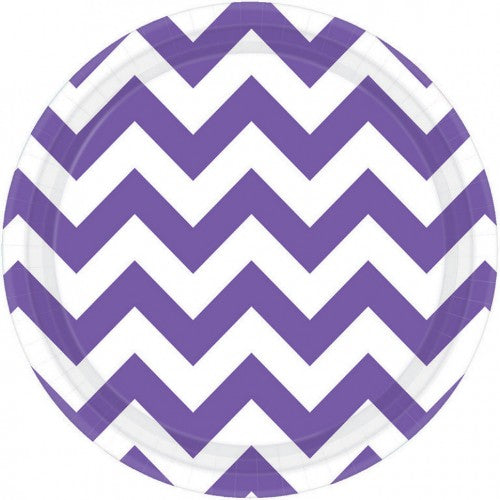 Set of 8 Chevron Round Plates in New Purple, 17CM, perfect for stylish gatherings and versatile for any occasion.