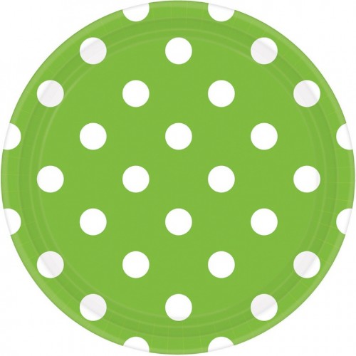 Colorful kiwi-themed Dots Round Plates, 17cm, pack of 8, perfect for festive occasions and everyday use.