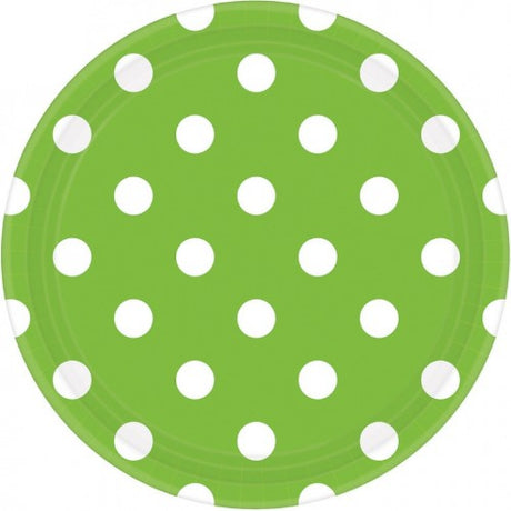 Colorful kiwi-themed Dots Round Plates, 17cm, pack of 8, perfect for festive occasions and everyday use.