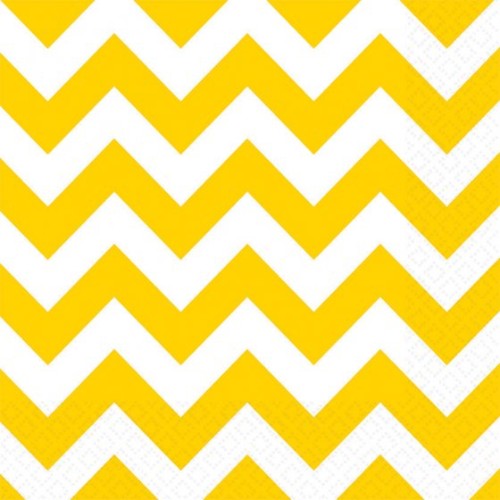 Bright yellow chevron lunch napkins in a pack of 16, perfect for parties and everyday dining events.