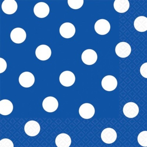 Bright royal blue Dots Lunch Napkins, pack of 16, perfect for elegant dining and vibrant table settings.