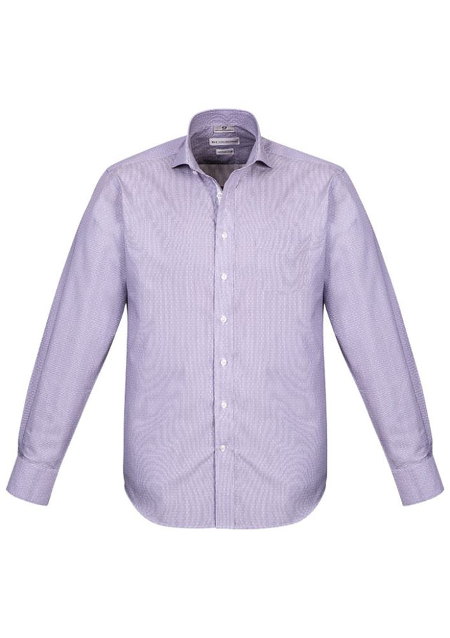 Purple Reign Calais Men's Long Sleeve Shirt in 3XL, featuring fine stripe texture and stylish inside trim for modern versatility.