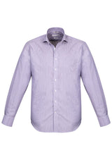 Calais Mens Long Sleeve Shirt in Purple Reign, 5XL, featuring fine stripes and elegant dobby trim for versatile style.