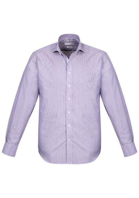 Calais Mens Long Sleeve Shirt in Purple Reign, 5XL, featuring fine stripes and elegant dobby trim for versatile style.
