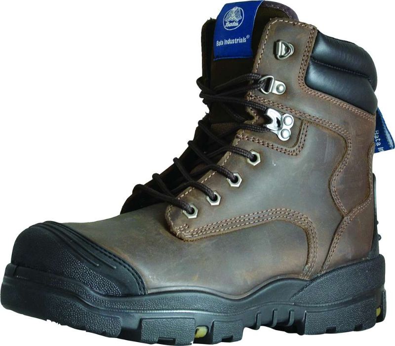 Bata Helix Longreach Lace Up Safety Boots in brown, size 7, featuring D30® impact tech, slip-resistant sole, and lightweight design.