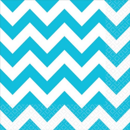 Caribbean Blue Chevron Lunch Napkins, pack of 16, stylish and absorbent for vibrant dining experiences.