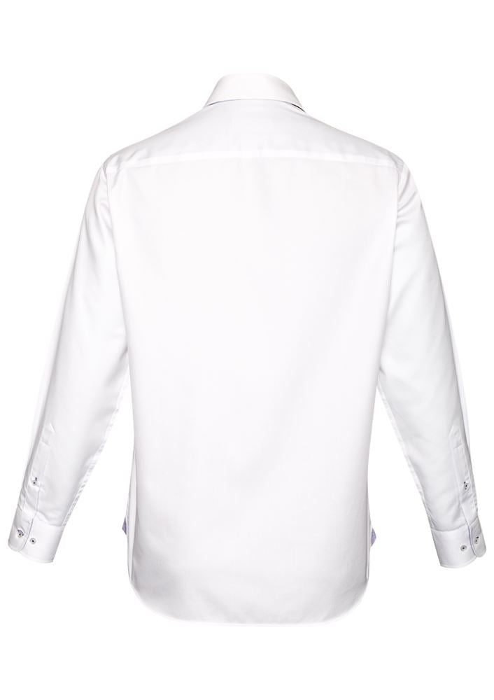 Herne Bay Men's Long Sleeve Shirt in White/Purple Reign, featuring an executive fit and premium cotton blend for comfort and style.