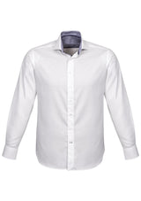 Herne Bay Men's Long Sleeve Shirt in White and Turkish Blue, featuring a comfortable cotton blend and executive-fit design.