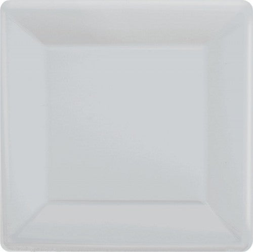 Stylish silver square paper plates, 26cm, pack of 20, perfect for elegant dining at parties and events.