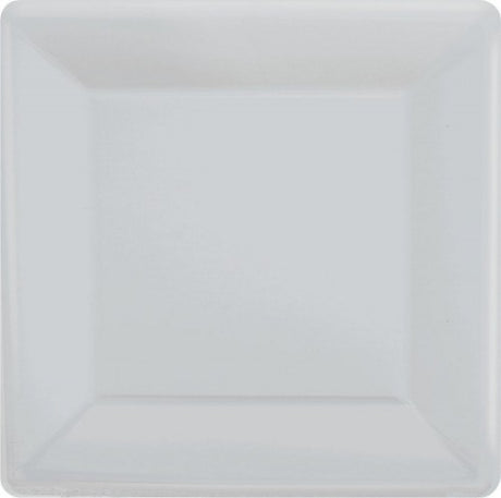 Stylish silver square paper plates, 26cm, pack of 20, perfect for elegant dining at parties and events.