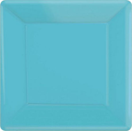 Vibrant Carib Blue 26cm square paper plates, pack of 20, perfect for stylish dining at parties and picnics.