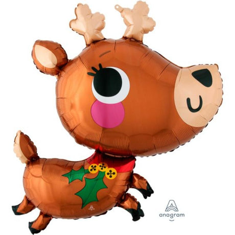 Vibrant 76cm SuperShape XL foil balloon featuring a charming reindeer design, perfect for festive holiday celebrations.