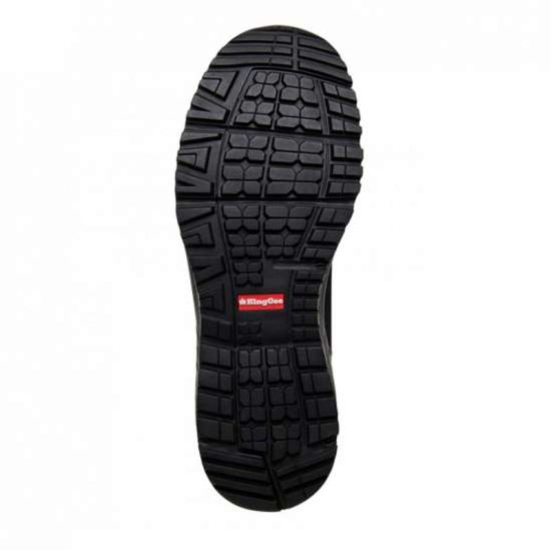 Black KingGee Vapour Knit K26525 Safety Shoes, size 10, featuring breathable mesh, lightweight toe cap, and slip-resistant sole.